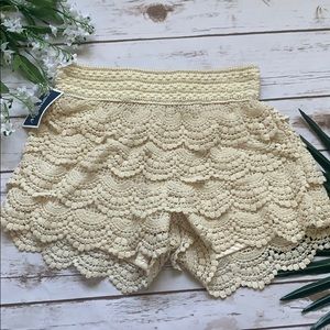 Women Cream Crochet Shorts With Elastic Waist band